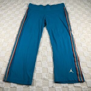 Women's Jordan Cropped Joggers Size 12/14 L Aqua w/ Rainbow Stripes Gold Accents